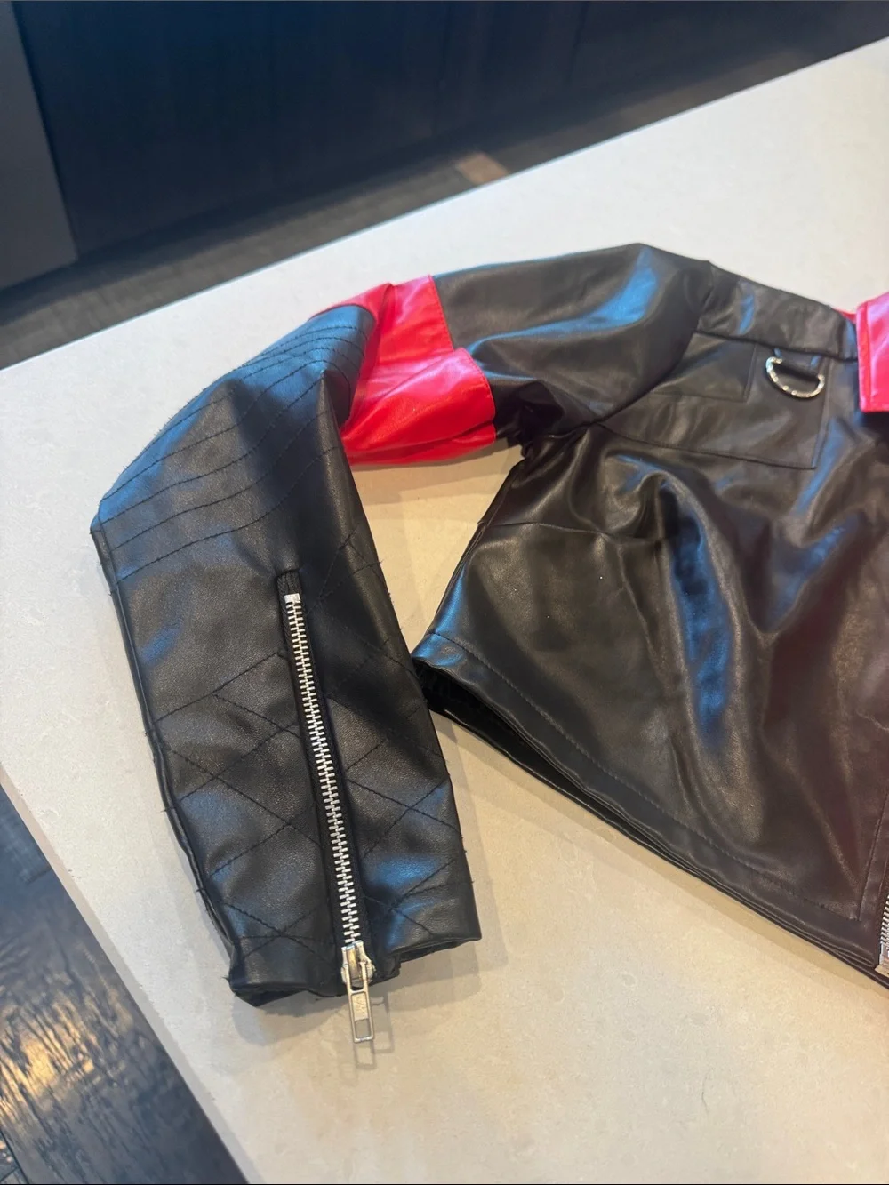 Kids' Red and Black Graphic Cropped Jean-Style Jacket